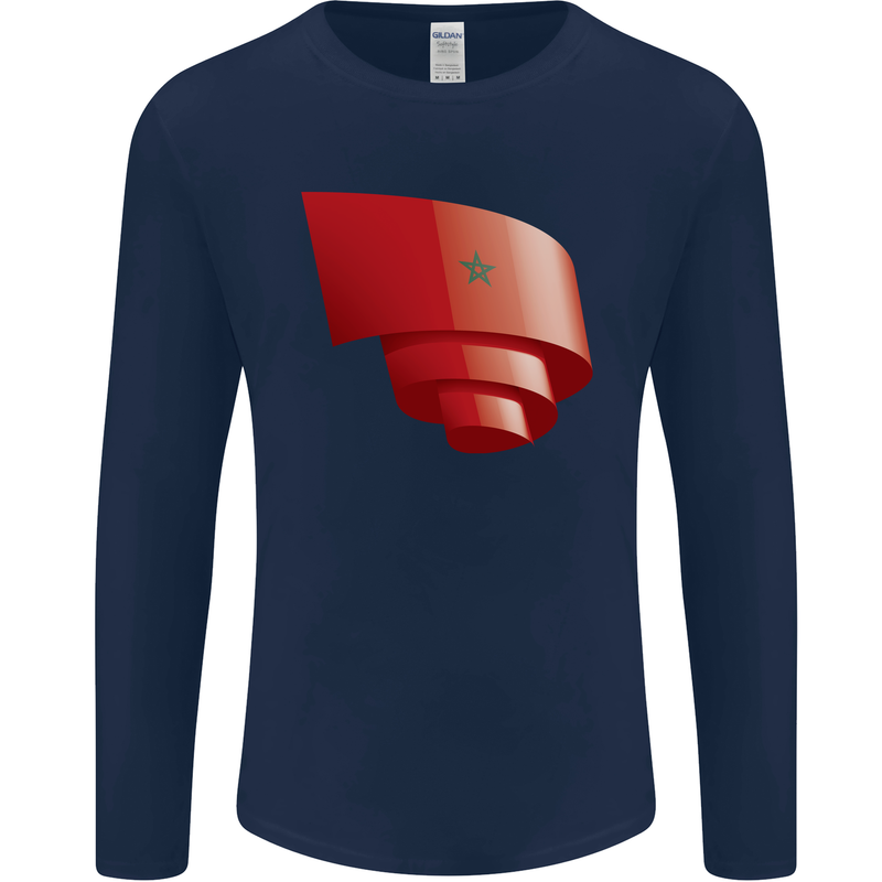 Curled Morocco Flag Moroccan Day Football Mens Long Sleeve T-Shirt Navy Blue