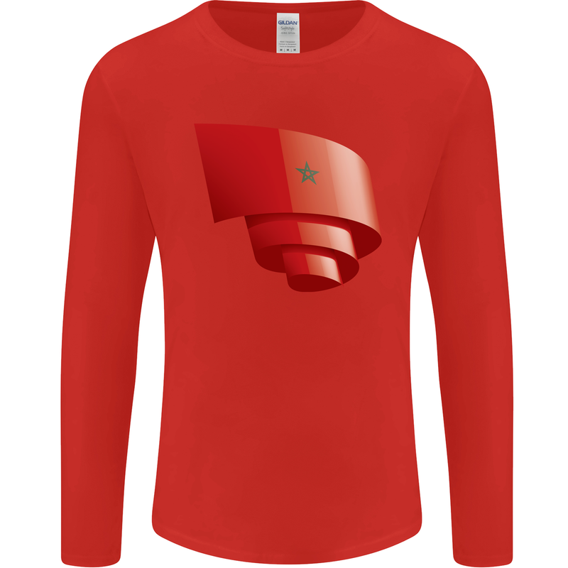 Curled Morocco Flag Moroccan Day Football Mens Long Sleeve T-Shirt Red