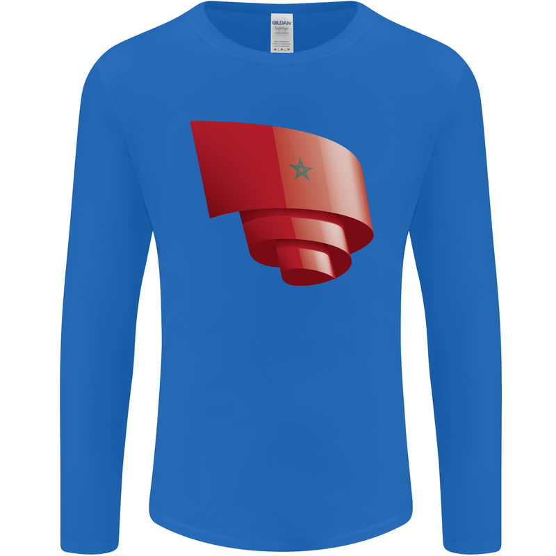 Curled Morocco Flag Moroccan Day Football Mens Long Sleeve T-Shirt Royal Blue