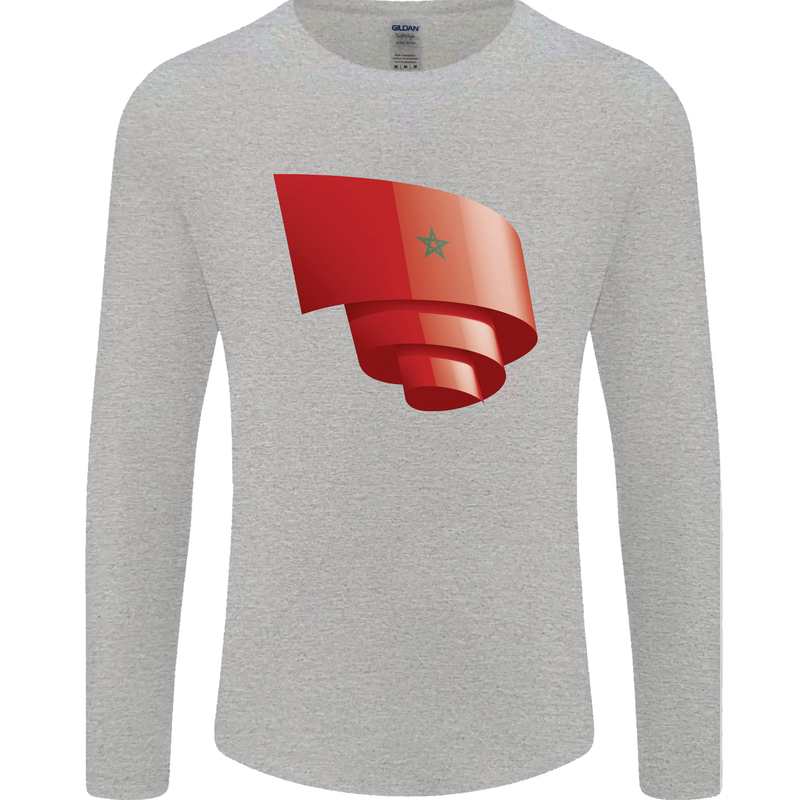 Curled Morocco Flag Moroccan Day Football Mens Long Sleeve T-Shirt Sports Grey