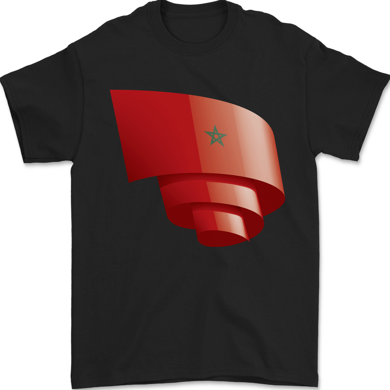 Curled Morocco Flag Moroccan Day Football Mens T-Shirt 100% Cotton Black