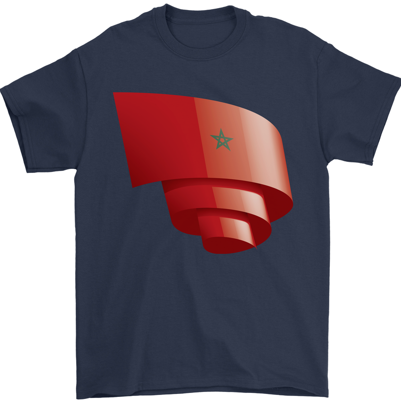 Curled Morocco Flag Moroccan Day Football Mens T-Shirt 100% Cotton Navy Blue