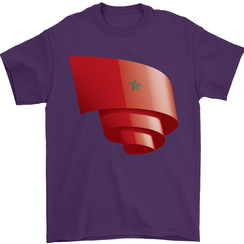Curled Morocco Flag Moroccan Day Football Mens T-Shirt 100% Cotton Purple