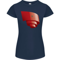 Curled Morocco Flag Moroccan Day Football Womens Petite Cut T-Shirt Navy Blue