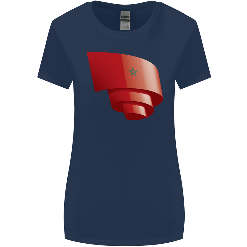 Curled Morocco Flag Moroccan Day Football Womens Wider Cut T-Shirt Navy Blue