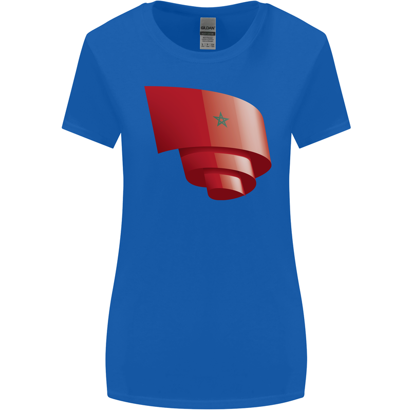 Curled Morocco Flag Moroccan Day Football Womens Wider Cut T-Shirt Royal Blue