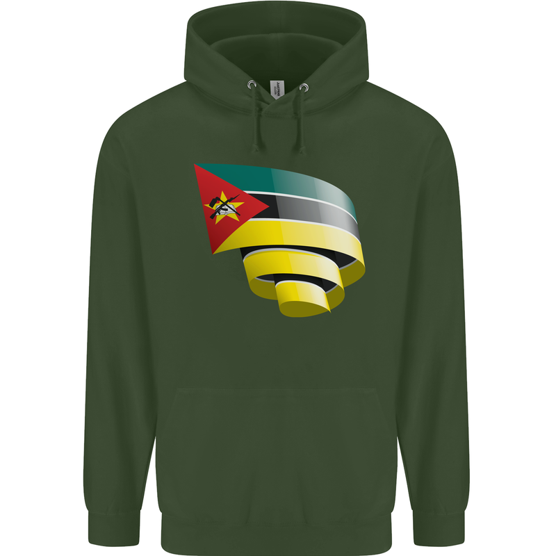 Curled Mozambique Flag Mozambican Day Football Childrens Kids Hoodie Forest Green