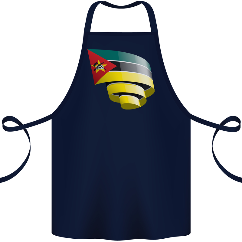 Curled Mozambique Flag Mozambican Day Football Cotton Apron 100% Organic Navy Blue