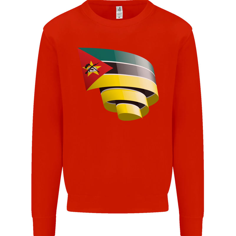Curled Mozambique Flag Mozambican Day Football Kids Sweatshirt Jumper Bright Red