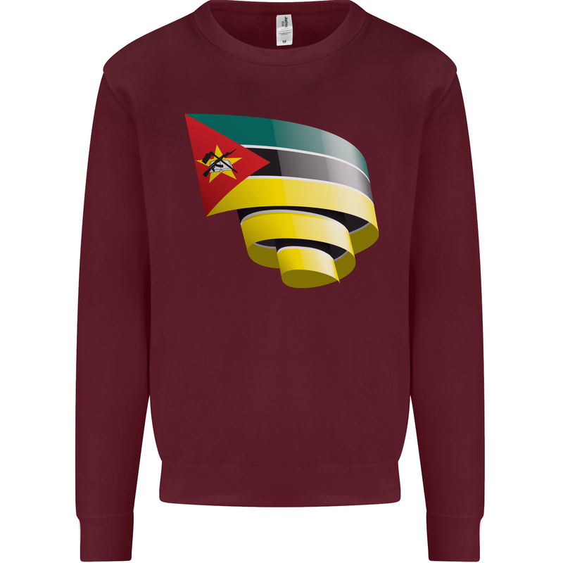 Curled Mozambique Flag Mozambican Day Football Kids Sweatshirt Jumper Maroon
