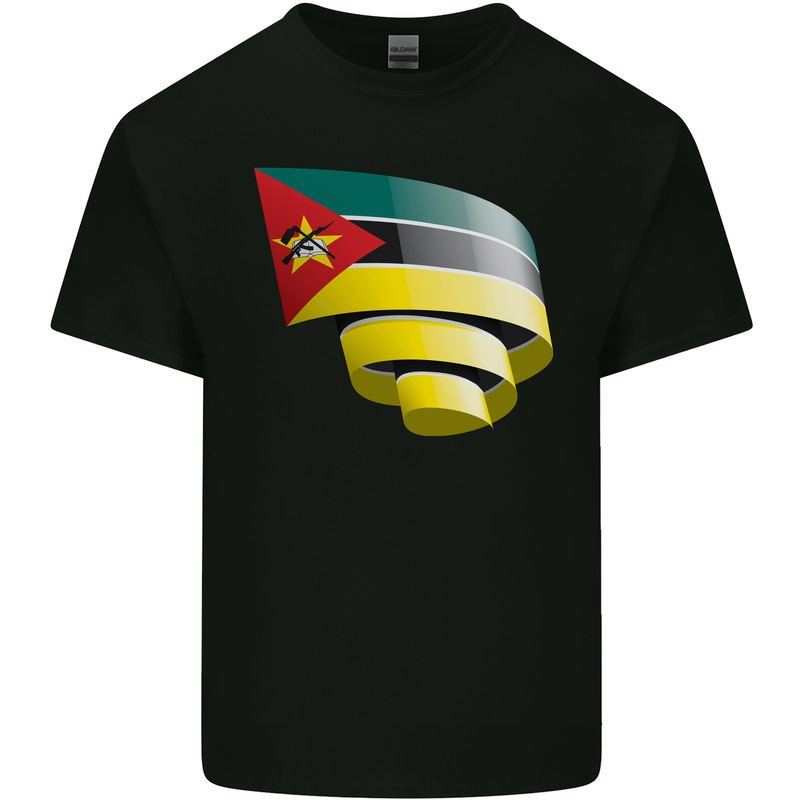 Curled Mozambique Flag Mozambican Day Football Kids T-Shirt Childrens Black