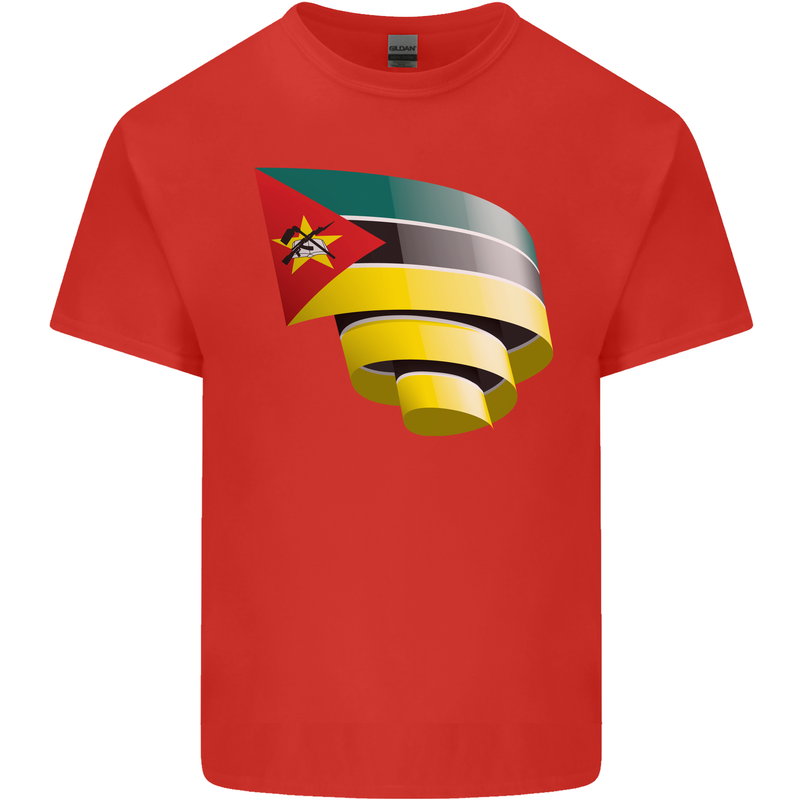 Curled Mozambique Flag Mozambican Day Football Kids T-Shirt Childrens Red