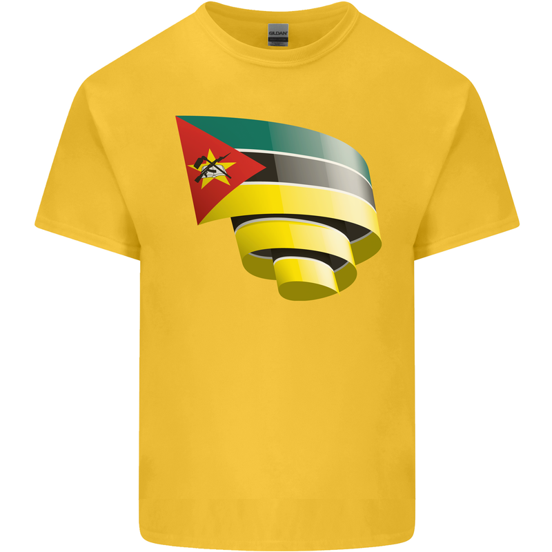 Curled Mozambique Flag Mozambican Day Football Kids T-Shirt Childrens Yellow