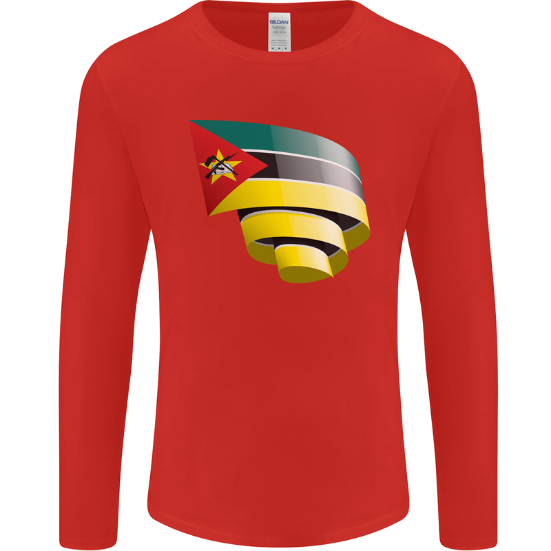Curled Mozambique Flag Mozambican Day Football Mens Long Sleeve T-Shirt Red