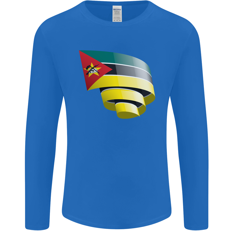 Curled Mozambique Flag Mozambican Day Football Mens Long Sleeve T-Shirt Royal Blue