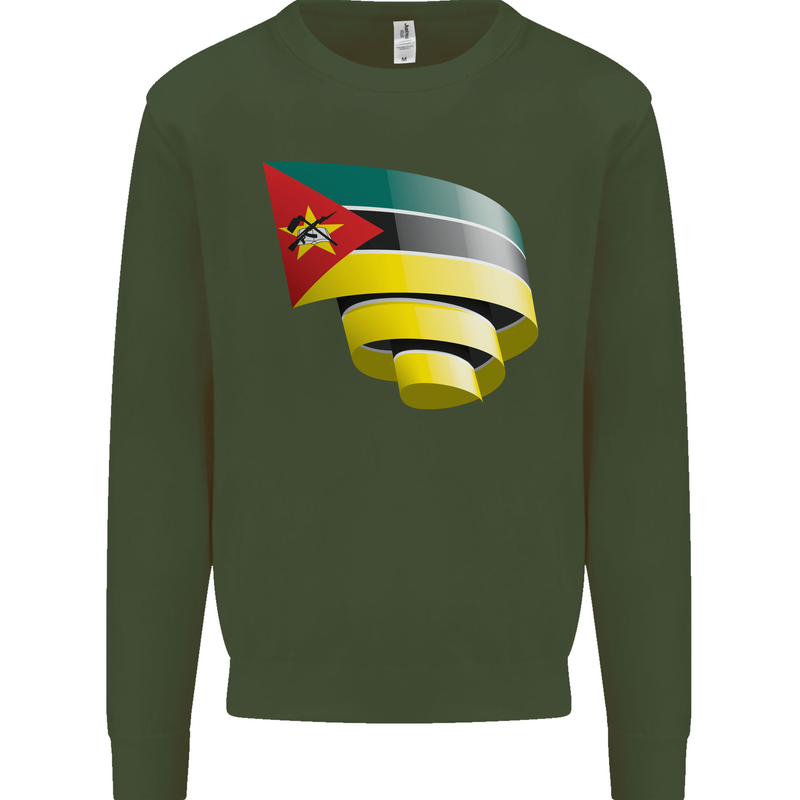 Curled Mozambique Flag Mozambican Day Football Mens Sweatshirt Jumper Forest Green
