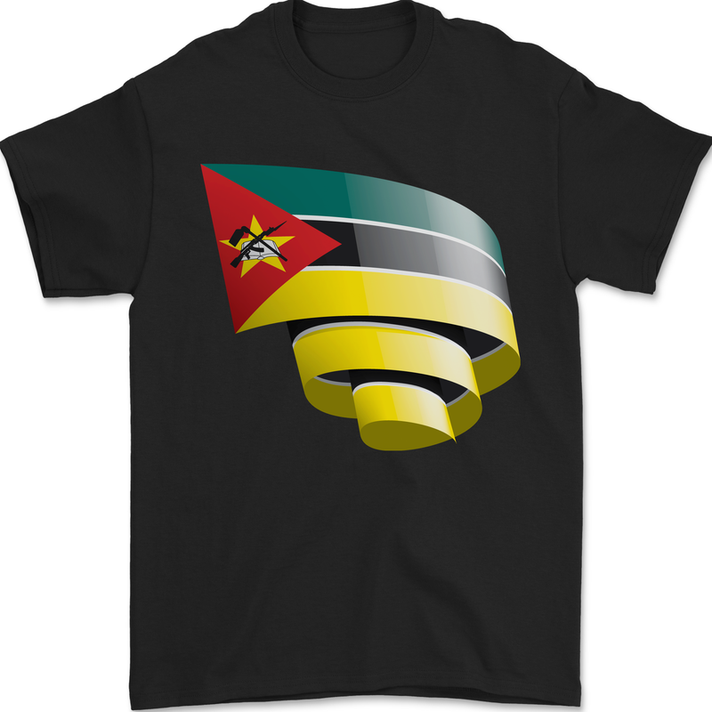 Curled Mozambique Flag Mozambican Day Football Mens T-Shirt 100% Cotton Black