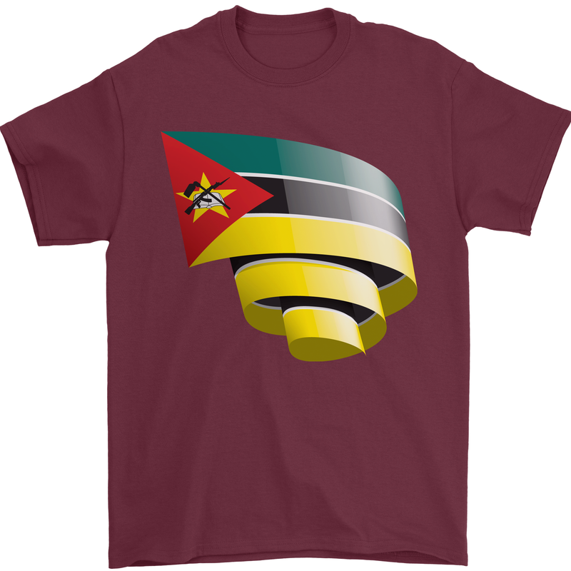 Curled Mozambique Flag Mozambican Day Football Mens T-Shirt 100% Cotton Maroon