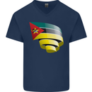 Curled Mozambique Flag Mozambican Day Football Mens V-Neck Cotton T-Shirt Navy Blue
