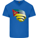 Curled Mozambique Flag Mozambican Day Football Mens V-Neck Cotton T-Shirt Royal Blue