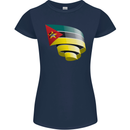 Curled Mozambique Flag Mozambican Day Football Womens Petite Cut T-Shirt Navy Blue