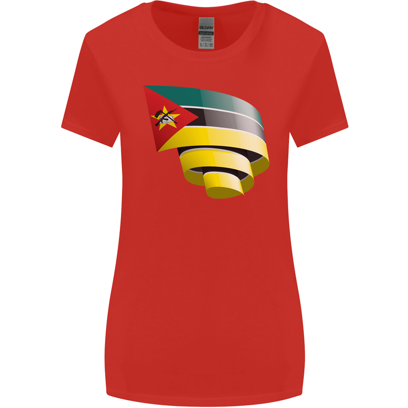 Curled Mozambique Flag Mozambican Day Football Womens Wider Cut T-Shirt Red