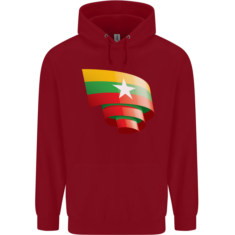 Curled Myanmar Flag Burmese Day Football Childrens Kids Hoodie Red