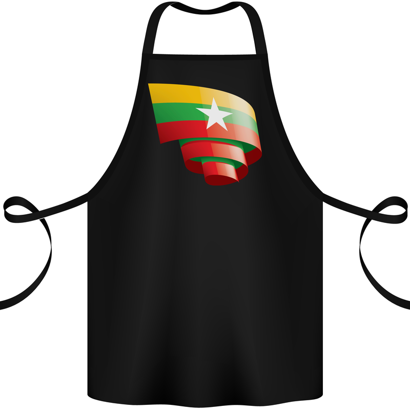 Curled Myanmar Flag Burmese Day Football Cotton Apron 100% Organic Black