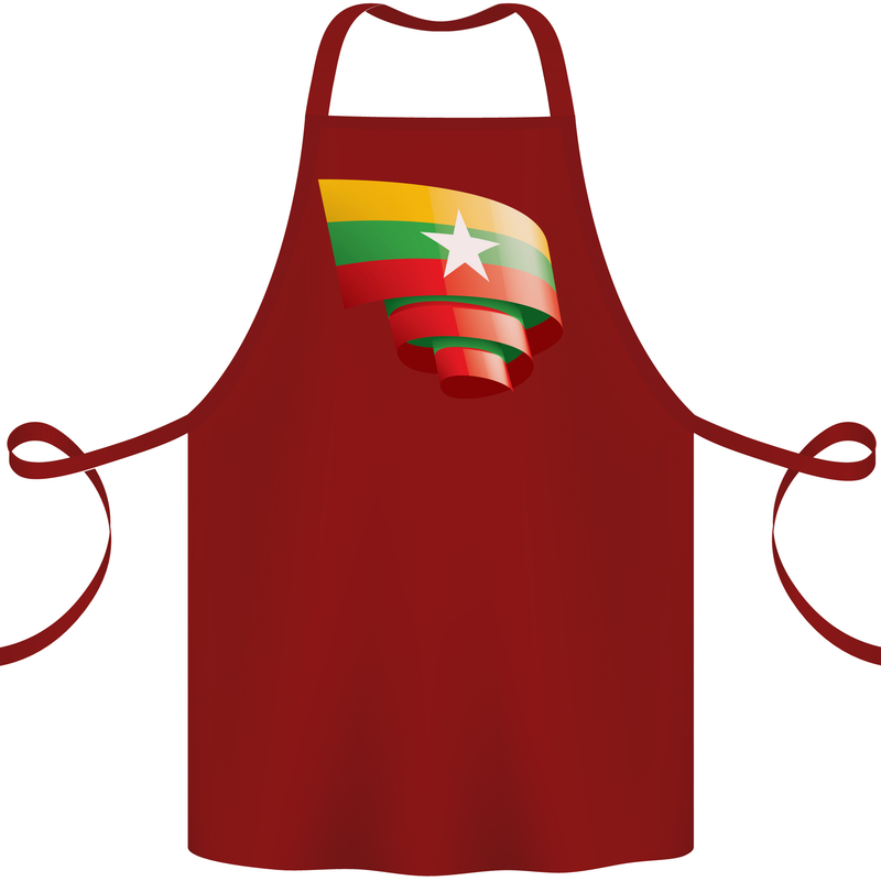Curled Myanmar Flag Burmese Day Football Cotton Apron 100% Organic Maroon