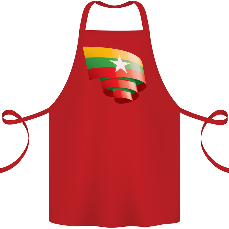 Curled Myanmar Flag Burmese Day Football Cotton Apron 100% Organic Red