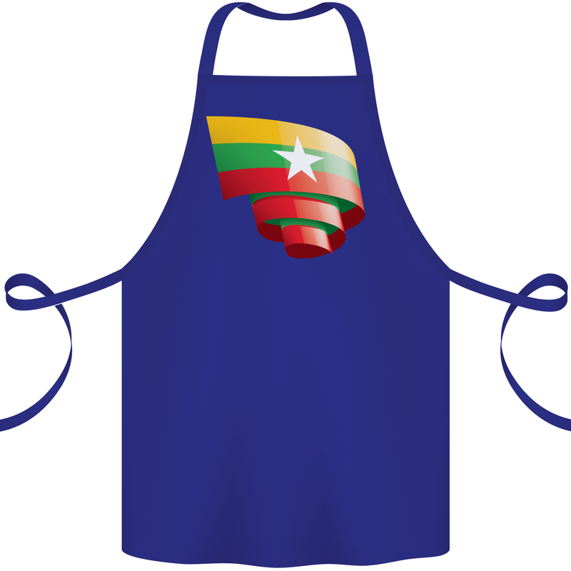 Curled Myanmar Flag Burmese Day Football Cotton Apron 100% Organic Royal Blue