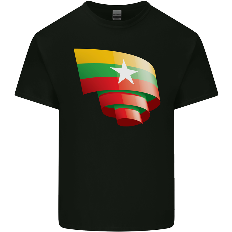 Curled Myanmar Flag Burmese Day Football Kids T-Shirt Childrens Black