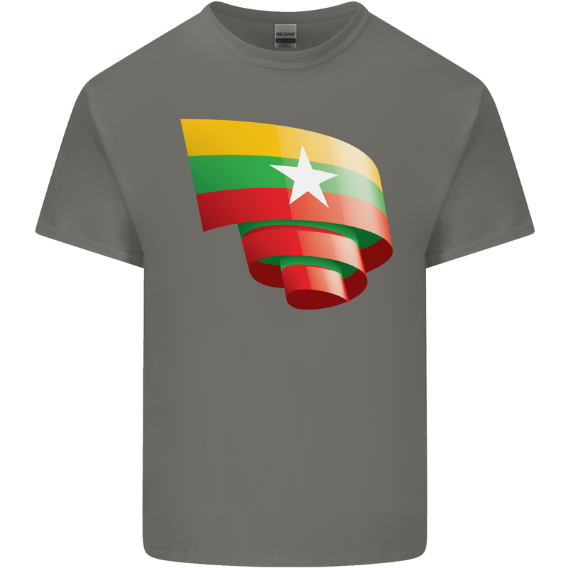 Curled Myanmar Flag Burmese Day Football Kids T-Shirt Childrens Charcoal
