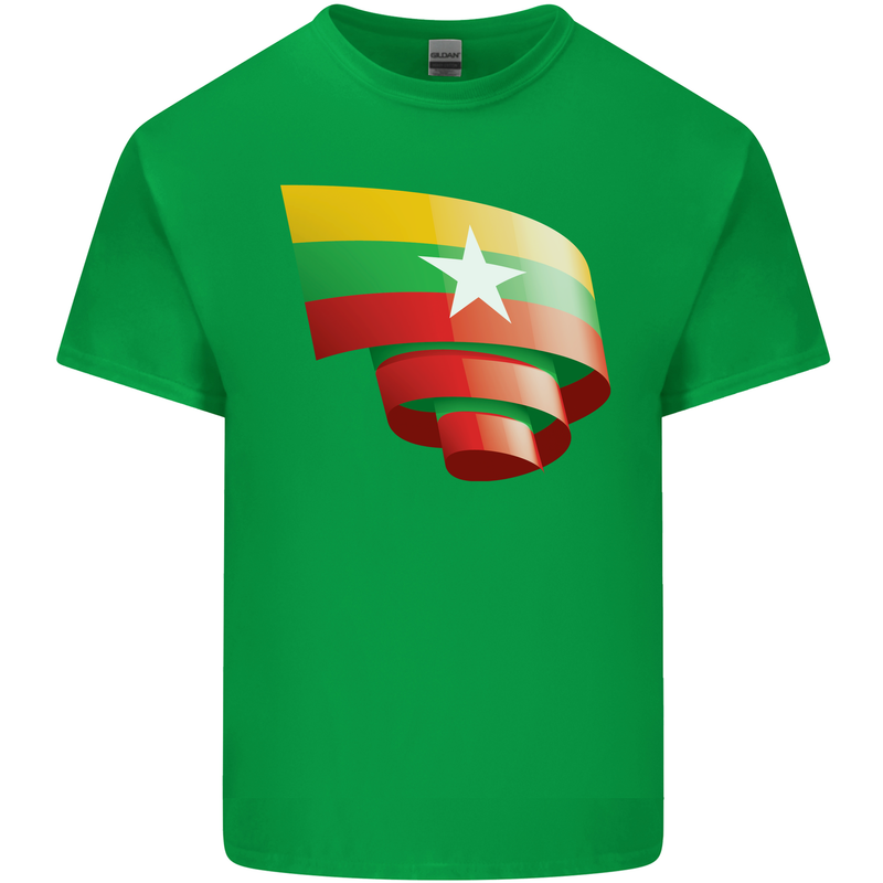 Curled Myanmar Flag Burmese Day Football Kids T-Shirt Childrens Irish Green