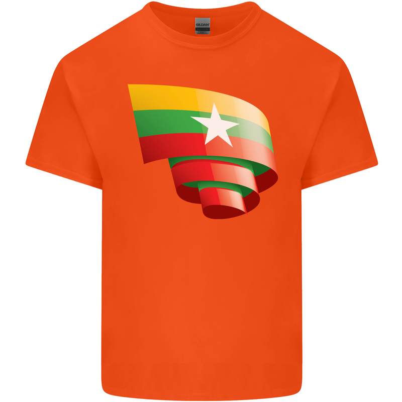 Curled Myanmar Flag Burmese Day Football Kids T-Shirt Childrens Orange