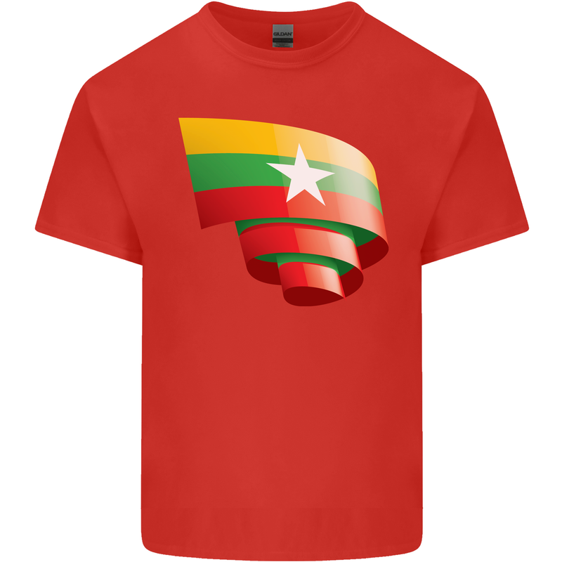 Curled Myanmar Flag Burmese Day Football Kids T-Shirt Childrens Red