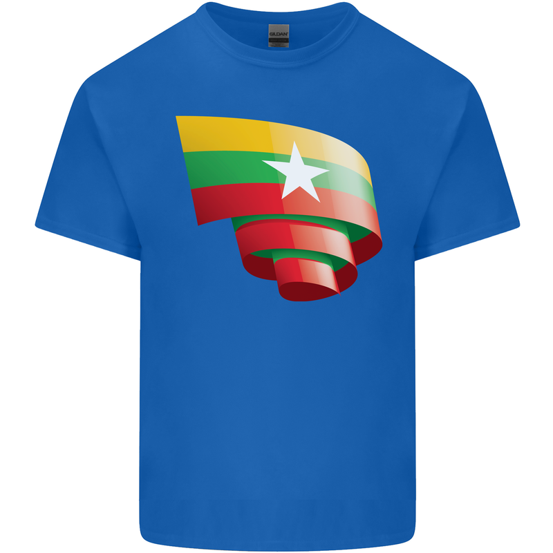Curled Myanmar Flag Burmese Day Football Kids T-Shirt Childrens Royal Blue