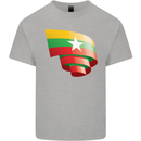 Curled Myanmar Flag Burmese Day Football Kids T-Shirt Childrens Sports Grey