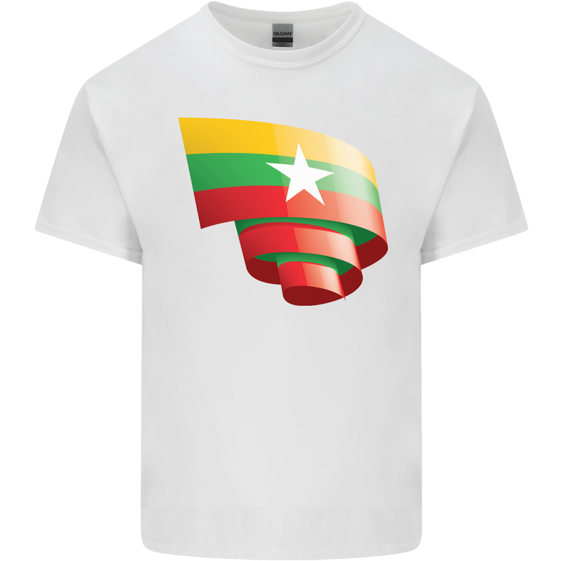 Curled Myanmar Flag Burmese Day Football Kids T-Shirt Childrens White