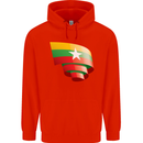 Curled Myanmar Flag Burmese Day Football Mens 80% Cotton Hoodie Bright Red