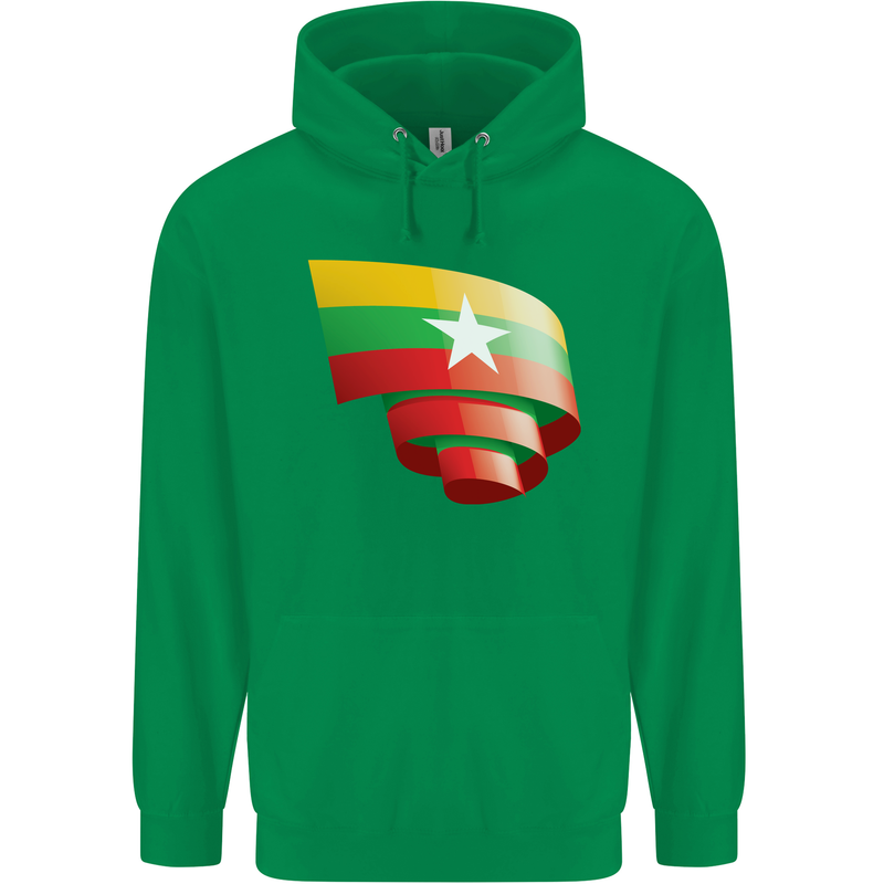 Curled Myanmar Flag Burmese Day Football Mens 80% Cotton Hoodie Irish Green