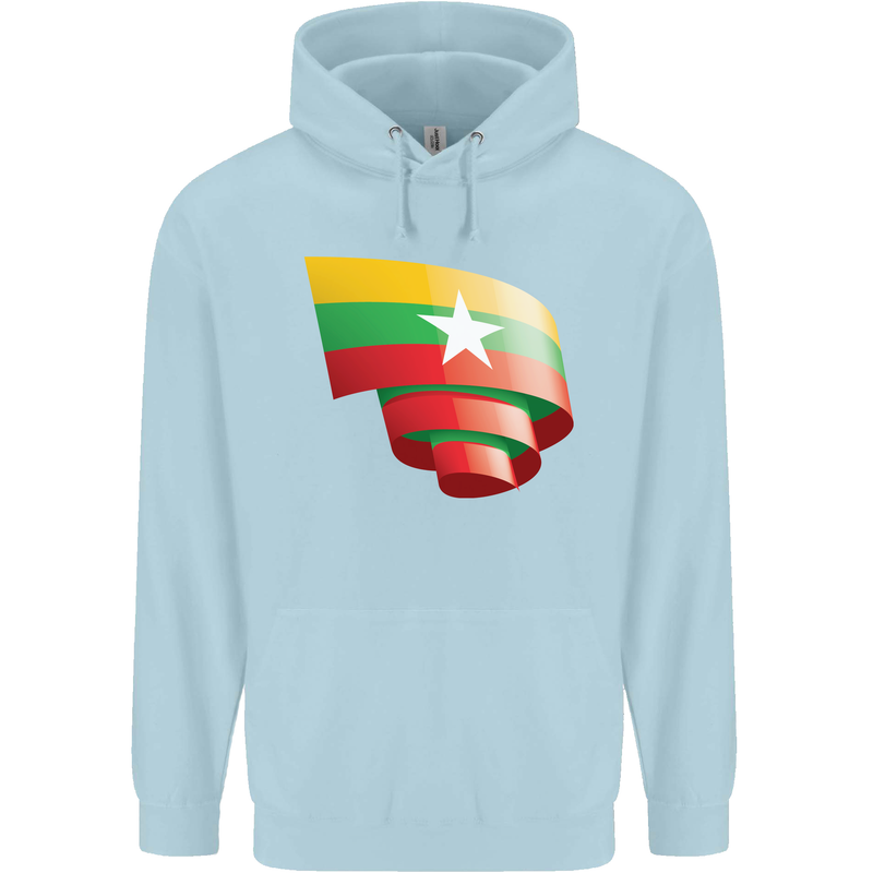 Curled Myanmar Flag Burmese Day Football Mens 80% Cotton Hoodie Light Blue