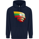 Curled Myanmar Flag Burmese Day Football Mens 80% Cotton Hoodie Navy Blue
