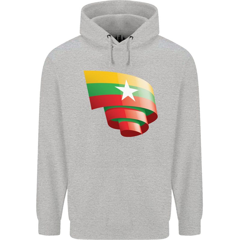 Curled Myanmar Flag Burmese Day Football Mens 80% Cotton Hoodie Sports Grey