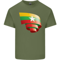 Curled Myanmar Flag Burmese Day Football Mens Cotton T-Shirt Tee Top Military Green