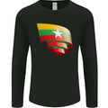 Curled Myanmar Flag Burmese Day Football Mens Long Sleeve T-Shirt Black