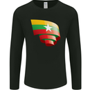 Curled Myanmar Flag Burmese Day Football Mens Long Sleeve T-Shirt Black