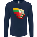 Curled Myanmar Flag Burmese Day Football Mens Long Sleeve T-Shirt Navy Blue
