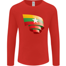 Curled Myanmar Flag Burmese Day Football Mens Long Sleeve T-Shirt Red
