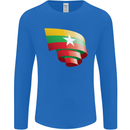 Curled Myanmar Flag Burmese Day Football Mens Long Sleeve T-Shirt Royal Blue